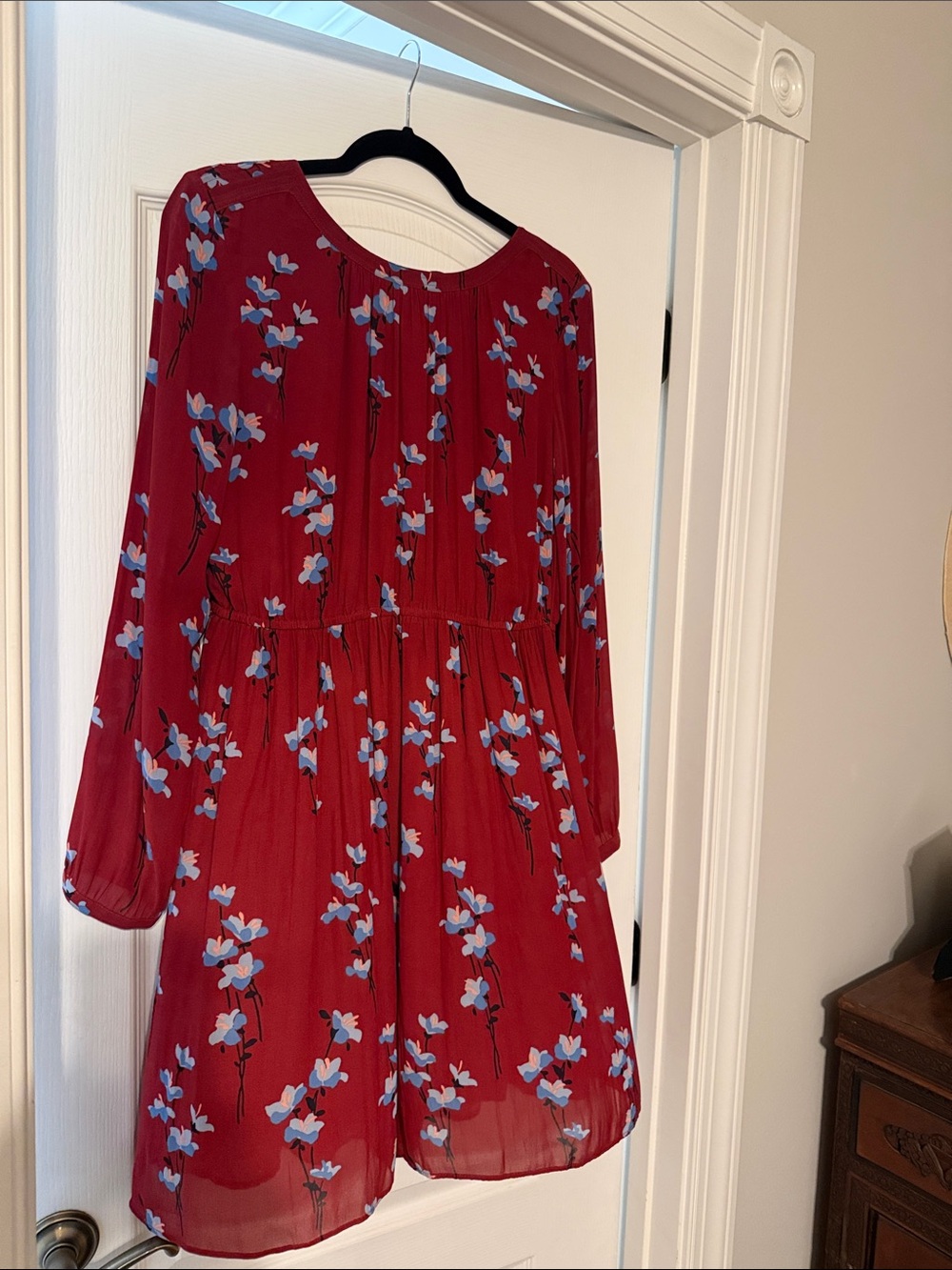 LOFT Red Floral Long Sleeve Dress